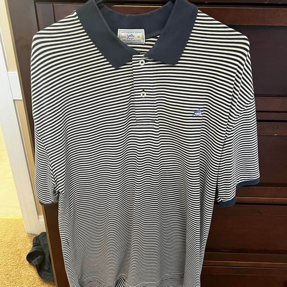 Mens Navy Striped Southern Tide Polo